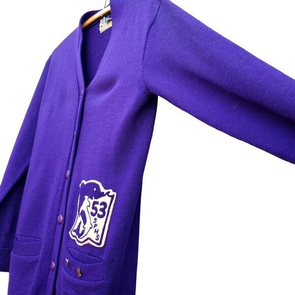 Varsity Jacket Vintage Class Sweater 50s High School Purple Wool S - Picture 4 of 15